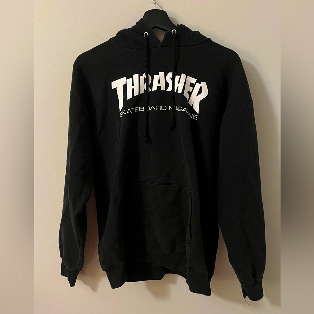 Thrasher black hoodie white lettering